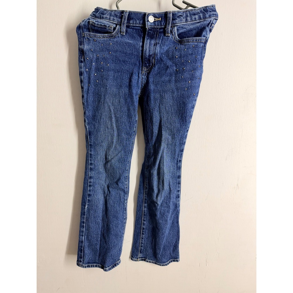 Old Navy Kids Girls 12 High Rise Flare Jeans Built-In Tough Studded Blue Denim